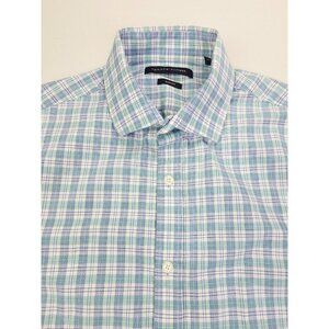 Tommy Hilfiger Slim Fit Spread Collar Size 15 32-33 Medium Mens White Blue Green